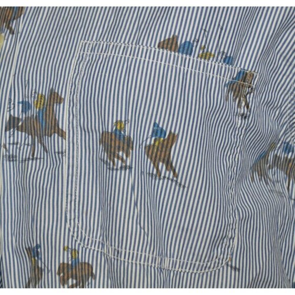 Vintage Rare Ladies 10 British Khaki Blue Pinstripe Button Down Shirt Polo Horse - Picture 4 of 9